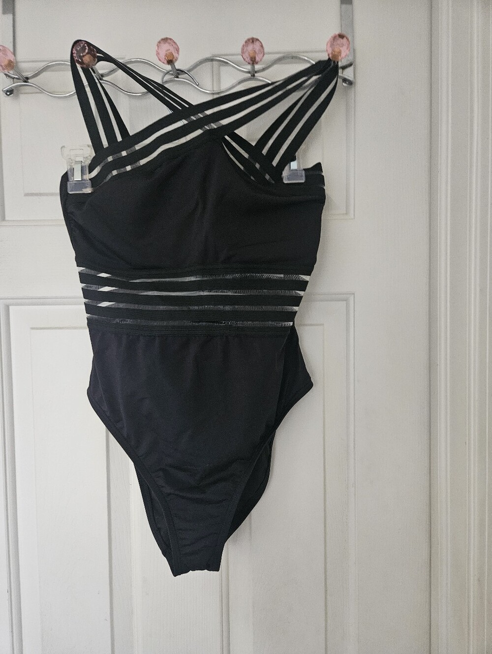 Kenneth Cole Black One-Piece Swimsuit with Sheer Stripe Details